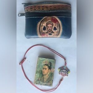Vintage Frida Kahlo 2 zipper Coin Pouch & Bric-a-Brac Mini Box & Bracelet 3 pcs.